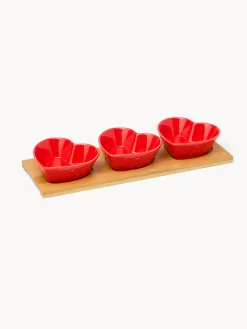 Antipastiera in legno di bamboo con 3 coppette a cuore