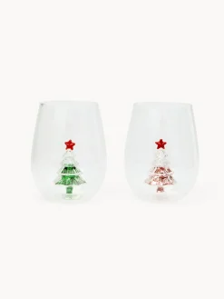 Bicchieri in vetro borosilicato dettaglio alberi paillettes
