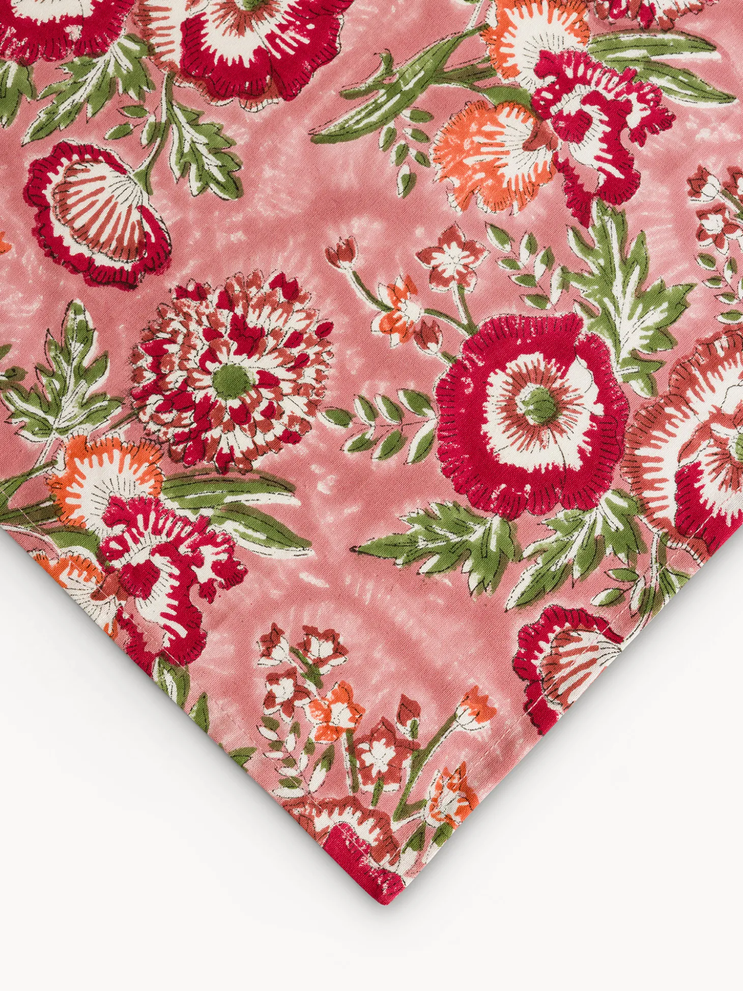 Centrotavola in puro cotone con stampa block print floreale