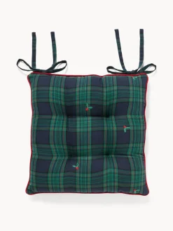 Cuscino da sedia con lacci in twill di cotone con ricami agrifoglio