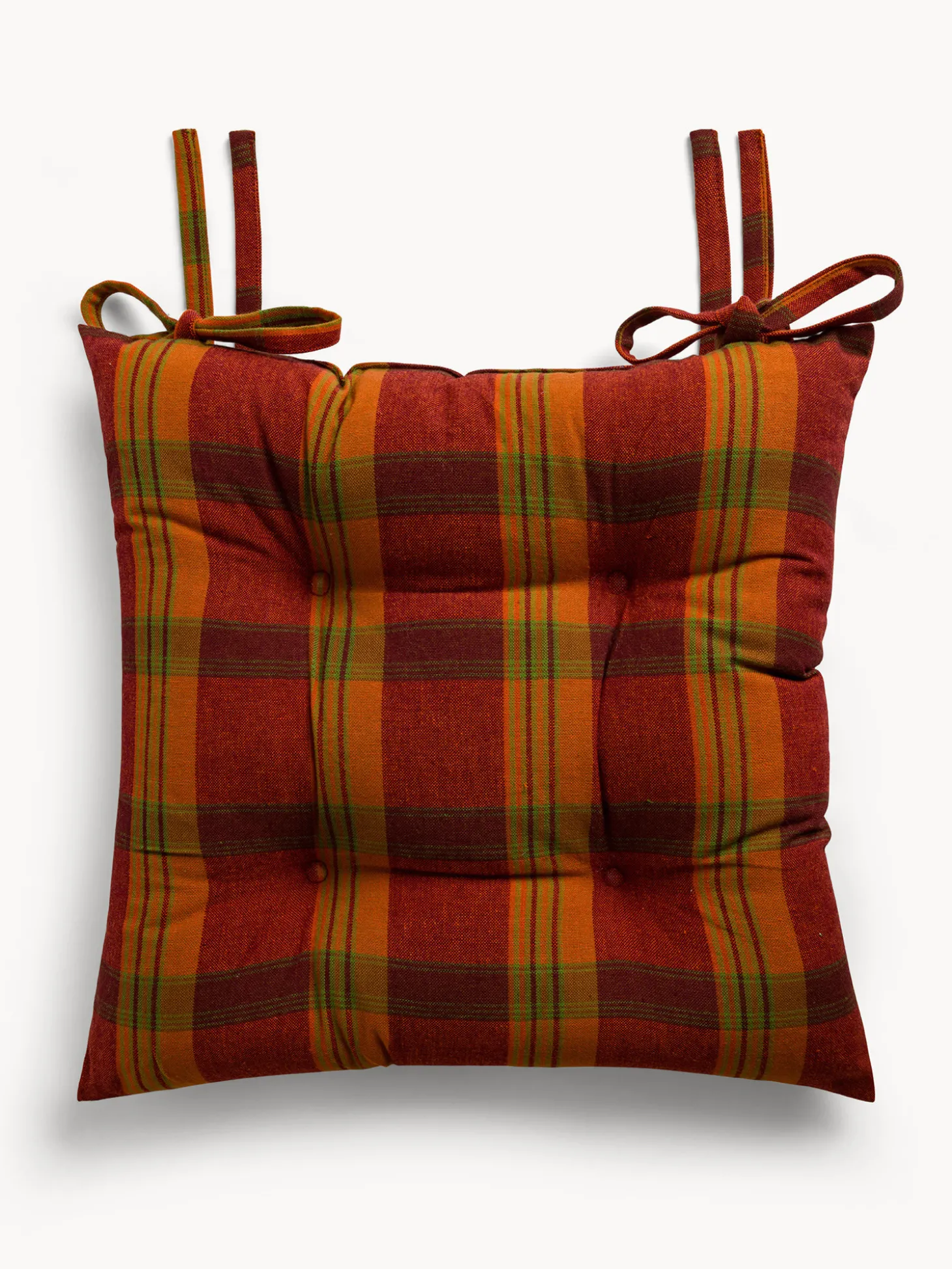 Cuscino da sedia con lacci motivo check in puro cotone tinto filo