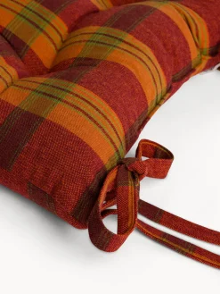 Cuscino da sedia con lacci motivo check in puro cotone tinto filo
