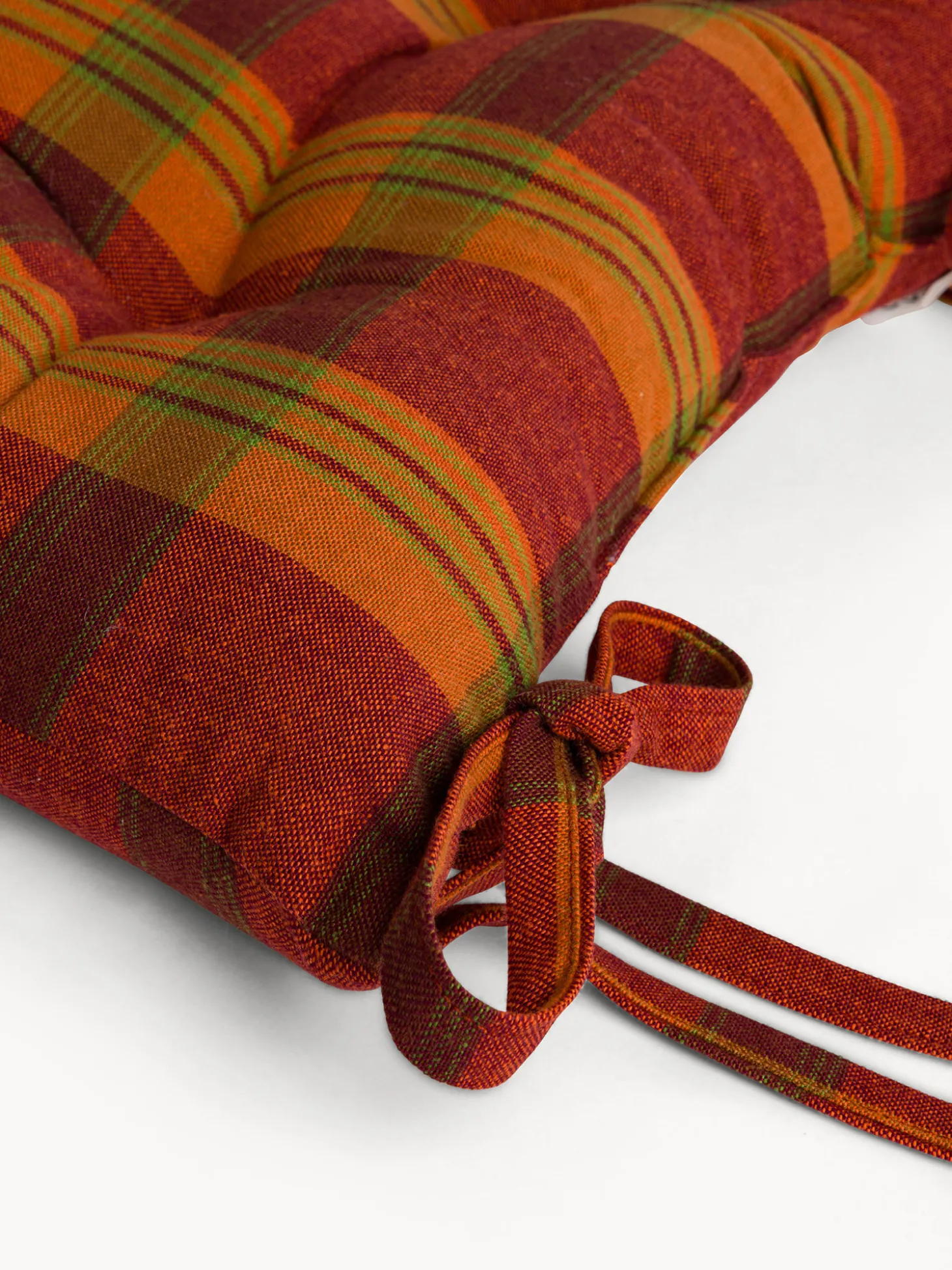 Cuscino da sedia con lacci motivo check in puro cotone tinto filo