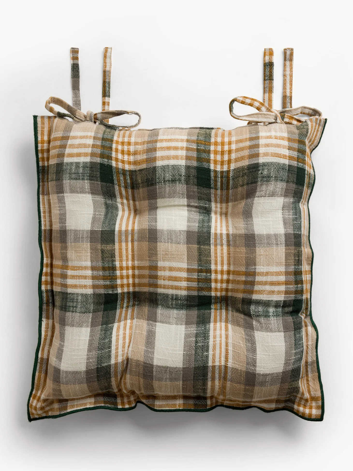 Cuscino da sedia con lacci motivo check in puro cotone tinto filo