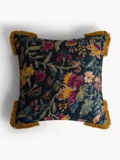 Cuscino 45x45 cm con stampa floreale e frange