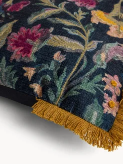Cuscino 45x45 cm con stampa floreale e frange