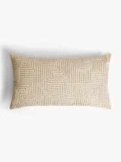Cuscino 35x65 cm in cotone con motivo geometrico e applicazioni perline
