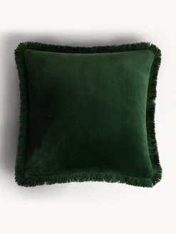 Cuscino 45x45 cm in velluto con frangette