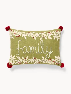 Cuscino 35x50 ricamo family con pompon