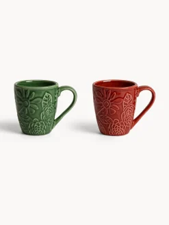 Mug in stoneware con fiori in rilievo