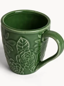 Mug in stoneware con fiori in rilievo