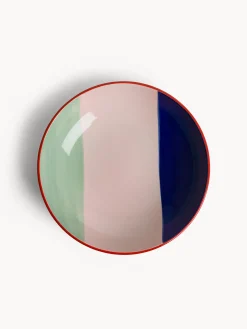 Piatto fondo in ceramica a righe colorate