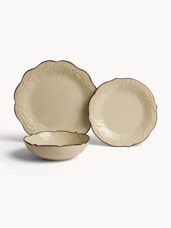 Piatto fondo in stoneware con filo marrone