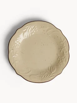 Piatto frutta in stoneware con filo marrone