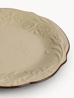 Piatto frutta in stoneware con filo marrone