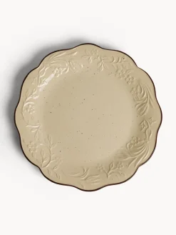 Piatto piano in stoneware con filo marrone