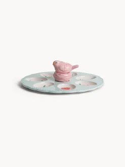 Piatto porta uova con uccellini sale e pepe in ceramica