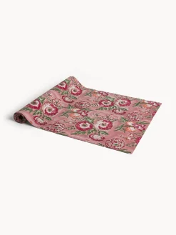 Runner in puro cotone con stampa block print floreale