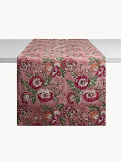 Runner in puro cotone con stampa block print floreale
