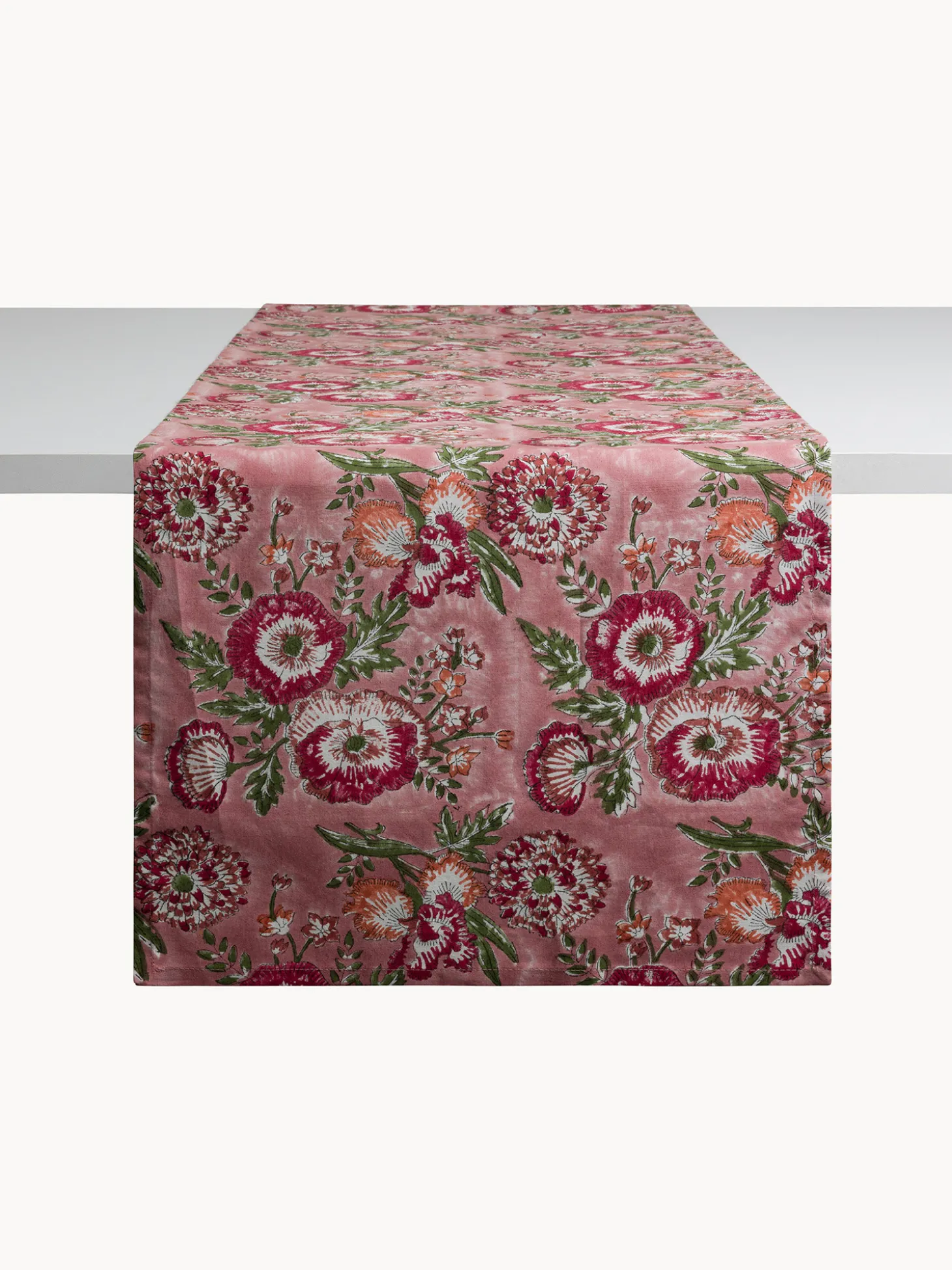 Runner in puro cotone con stampa block print floreale