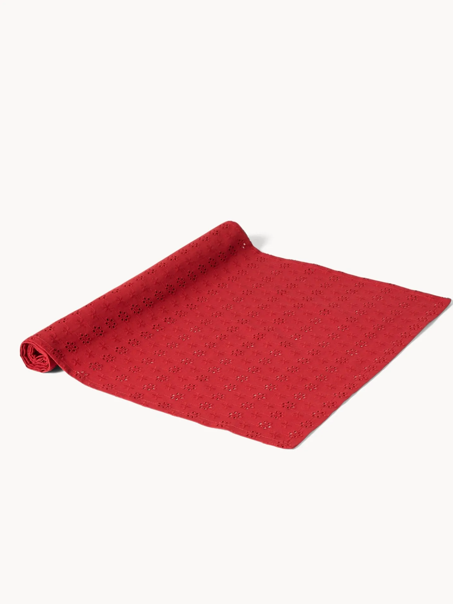 Runner in puro cotone con ricamo sangallo