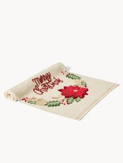 Runner in puro cotone e lurex ricamato