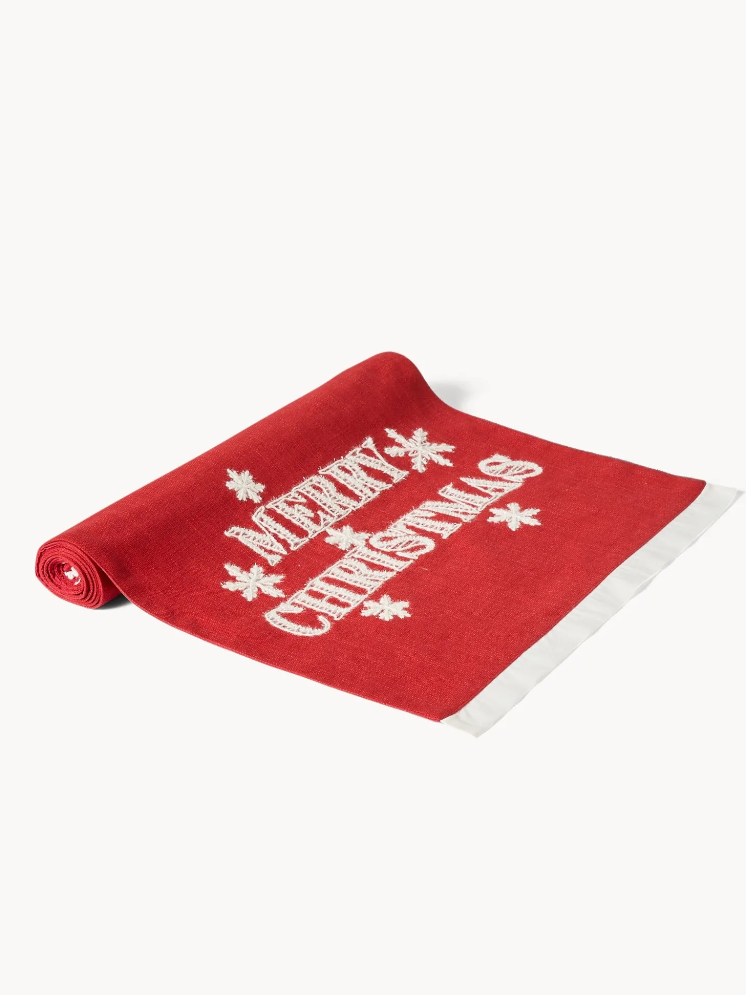 Runner in slub di puro cotone con ricamo