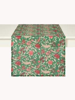 Runner in voile di cotone con stampa block print