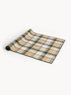 Runner motivo check in puro cotone tinto filo con overlock a contrasto