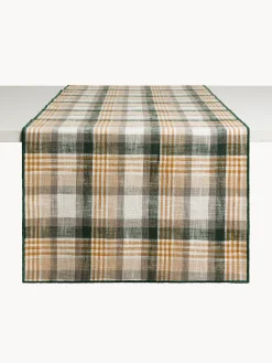 Runner motivo check in puro cotone tinto filo con overlock a contrasto