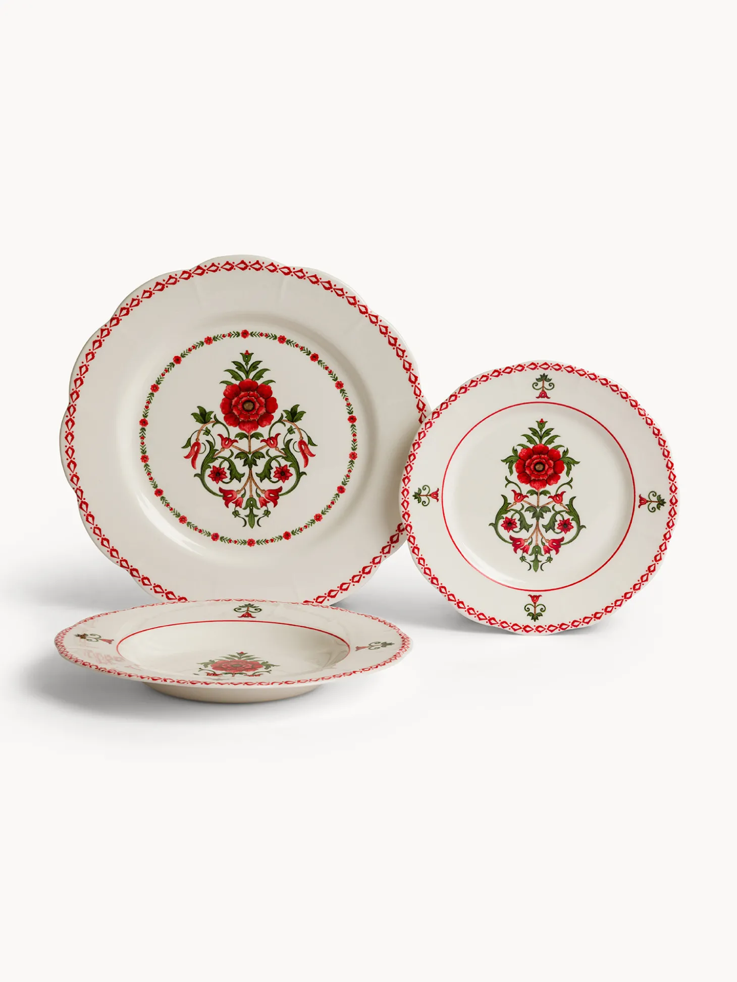 Set 18 piatti in ceramica dettaglio fiore rosso