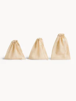 Set 3 sacchetti a rete in puro cotone con laccio regolabili