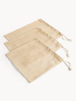 Set 3 sacchetti a rete in puro cotone con laccio regolabili