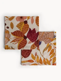 Set 2 tovaglioli in puro cotone stampa foliage