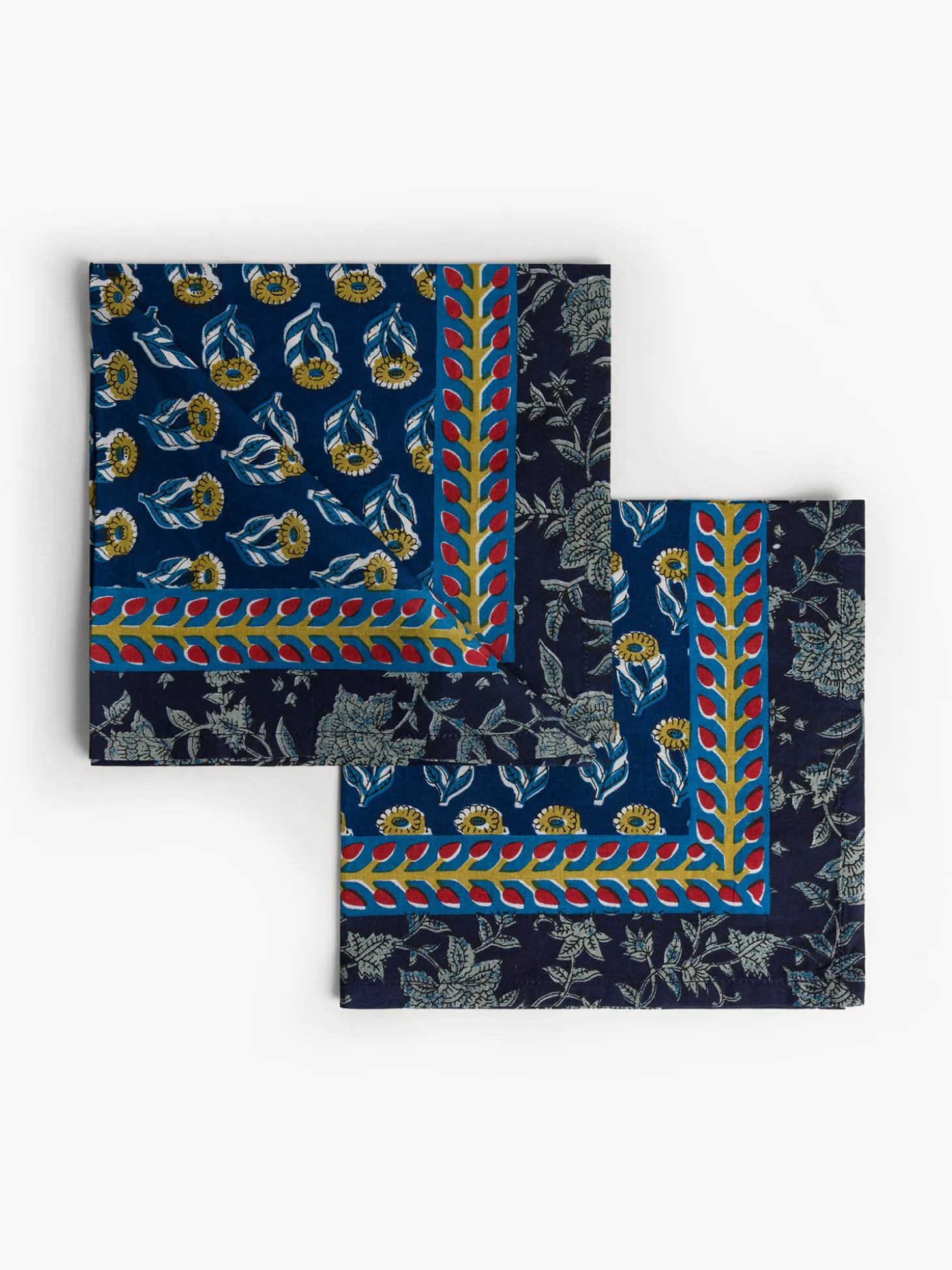 Set di 2 tovaglioli in puro cotone stampa block print