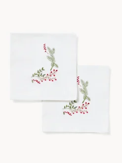Set di 2 tovaglioli in twill di puro cotone ricamo agrifoglio