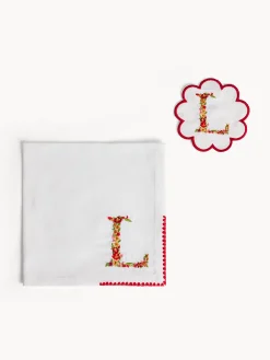 Set tovagliolo e sottobicchiere lettera ricamata L