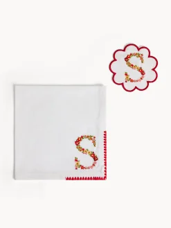 Set tovagliolo e sottobicchiere lettera ricamata S