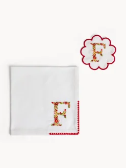 Set tovagliolo e sottobicchiere lettera ricamata F