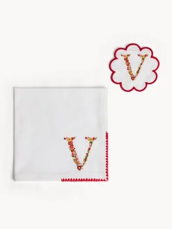 Set tovagliolo e sottobicchiere lettera ricamata V