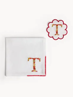 Set tovagliolo e sottobicchiere lettera ricamata T