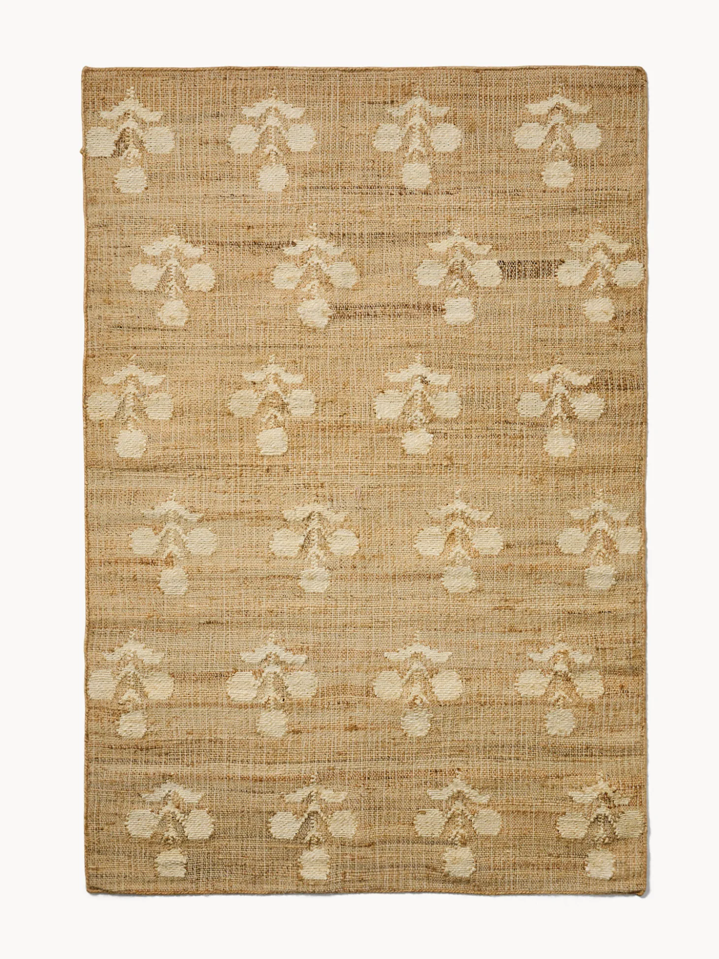 Tappeto rettangolare in 100% iuta con fiori bianchi