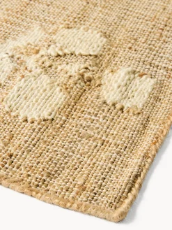 Tappeto rettangolare in 100% iuta con fiori bianchi