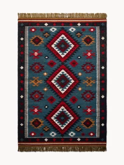 Tappeto stile Navajo con motivo geometrico e frange