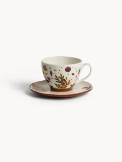 Tazza caffè in stoneware motivo foglioline