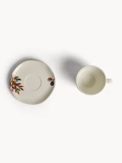 Tazza caffè in stoneware motivo foglioline