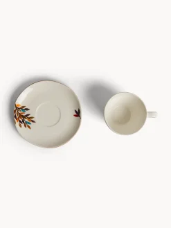 Tazza tè in stoneware motivo foglioline