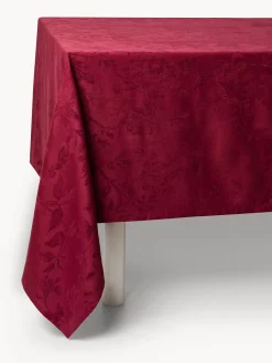 Tovaglia in cotone e lino jacquard motivo floreale