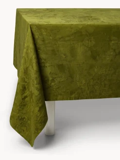 Tovaglia in cotone e lino jacquard motivo floreale