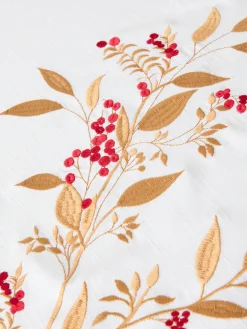 Tovaglia in slub di puro cotone con ricamo foliage
